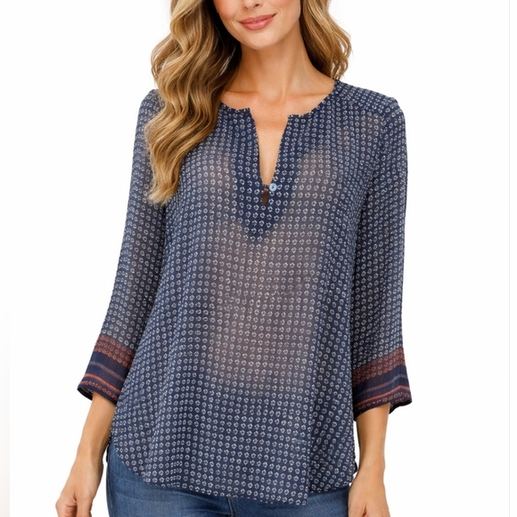 Sanctuary Tops - Sanctuary Clothing Woman's Sheer Blouse Top Size M Blue Print Long Sleeves
